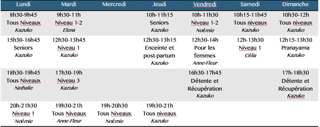 horaires samyama yoga