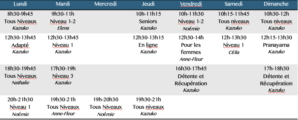 horaires SAMYAMA Yoga