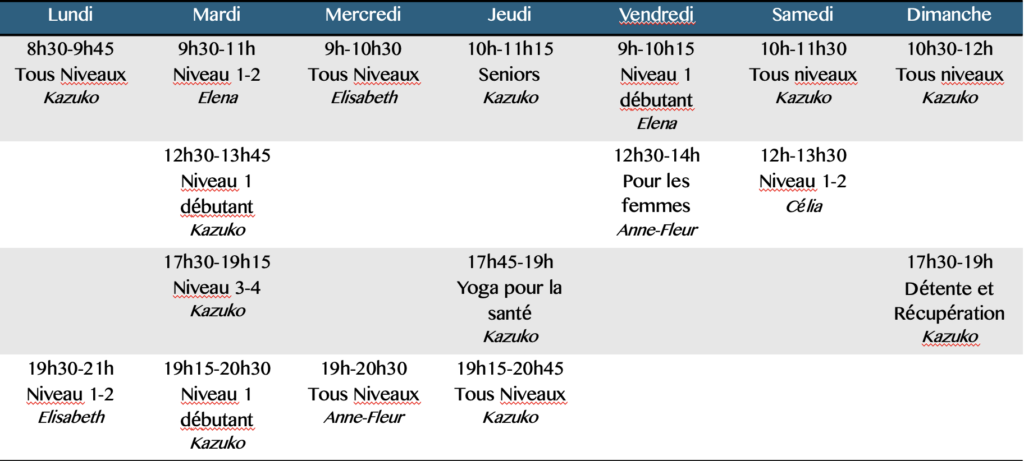 les horaires samyama yoga paris